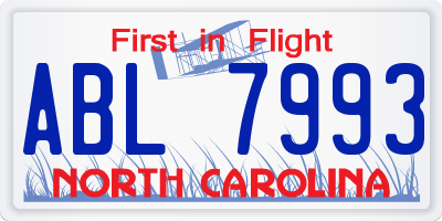 NC license plate ABL7993