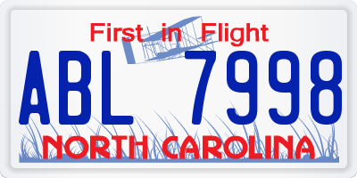 NC license plate ABL7998