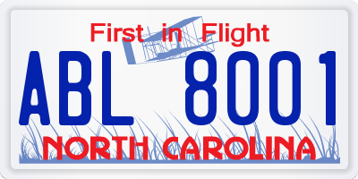 NC license plate ABL8001