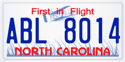 NC license plate ABL8014