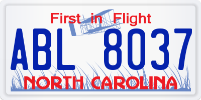 NC license plate ABL8037
