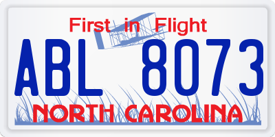 NC license plate ABL8073