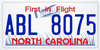 NC license plate ABL8075