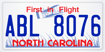 NC license plate ABL8076