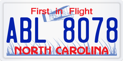 NC license plate ABL8078