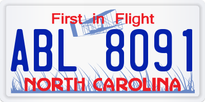 NC license plate ABL8091