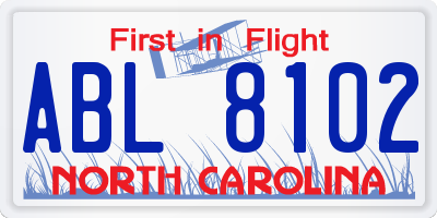 NC license plate ABL8102