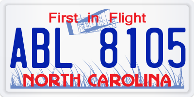 NC license plate ABL8105