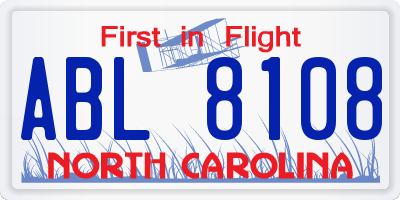 NC license plate ABL8108