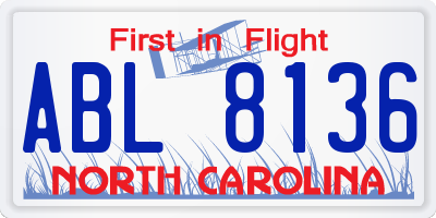 NC license plate ABL8136