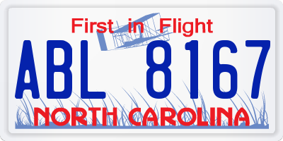 NC license plate ABL8167