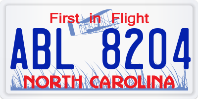 NC license plate ABL8204