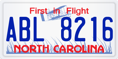 NC license plate ABL8216