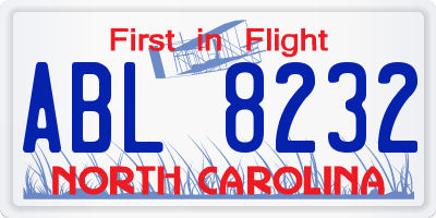 NC license plate ABL8232
