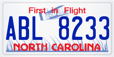 NC license plate ABL8233