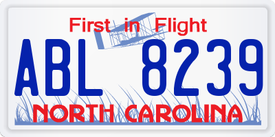 NC license plate ABL8239