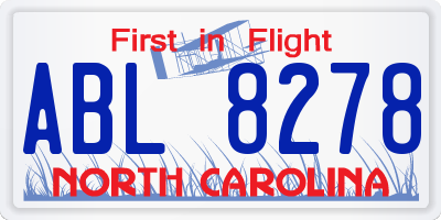 NC license plate ABL8278