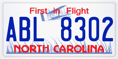 NC license plate ABL8302
