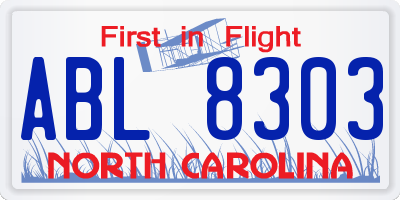 NC license plate ABL8303