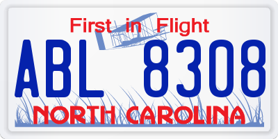 NC license plate ABL8308