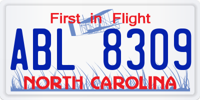 NC license plate ABL8309