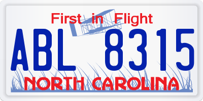 NC license plate ABL8315