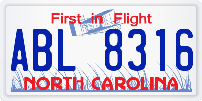 NC license plate ABL8316