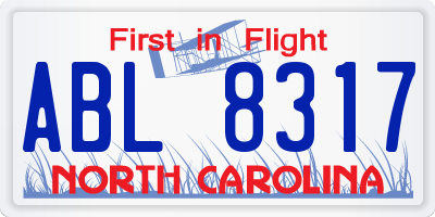 NC license plate ABL8317