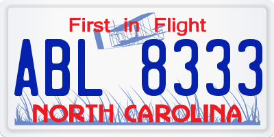NC license plate ABL8333