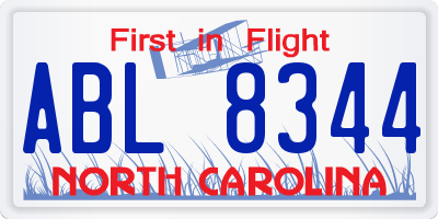 NC license plate ABL8344