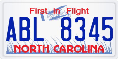 NC license plate ABL8345