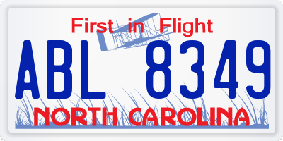 NC license plate ABL8349