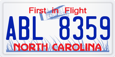 NC license plate ABL8359