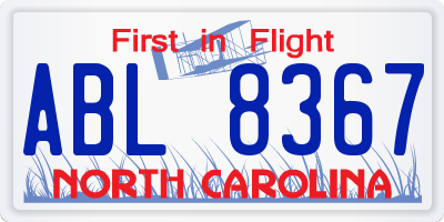 NC license plate ABL8367