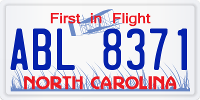 NC license plate ABL8371