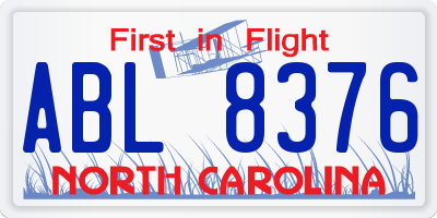 NC license plate ABL8376