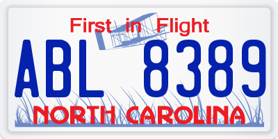 NC license plate ABL8389