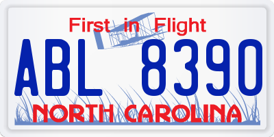 NC license plate ABL8390