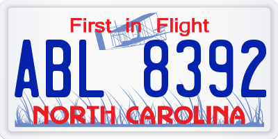 NC license plate ABL8392