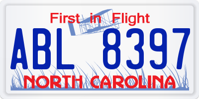 NC license plate ABL8397