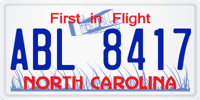 NC license plate ABL8417