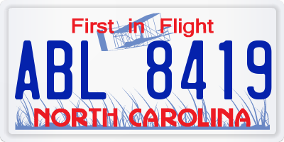 NC license plate ABL8419
