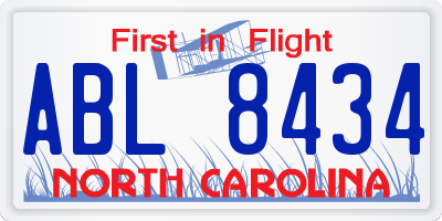 NC license plate ABL8434