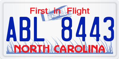 NC license plate ABL8443