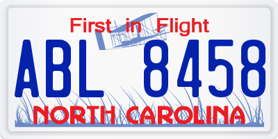 NC license plate ABL8458