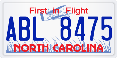 NC license plate ABL8475