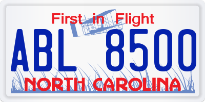 NC license plate ABL8500