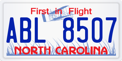 NC license plate ABL8507