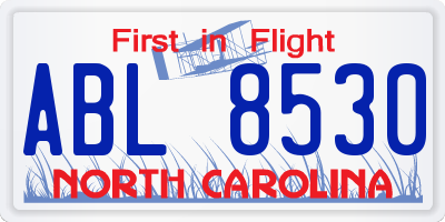 NC license plate ABL8530