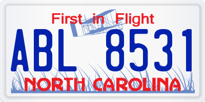 NC license plate ABL8531
